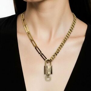 Authentic Louis Vuitton Padlock w/Unbranded Stainless Steel Gold Plated Chain